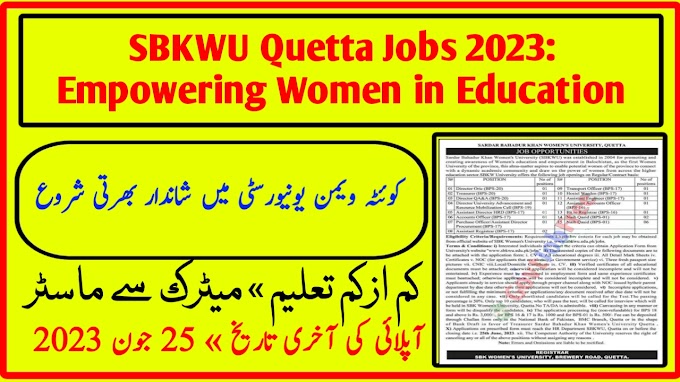 SBKWU Quetta jobs 2023: Empowering Women in Education