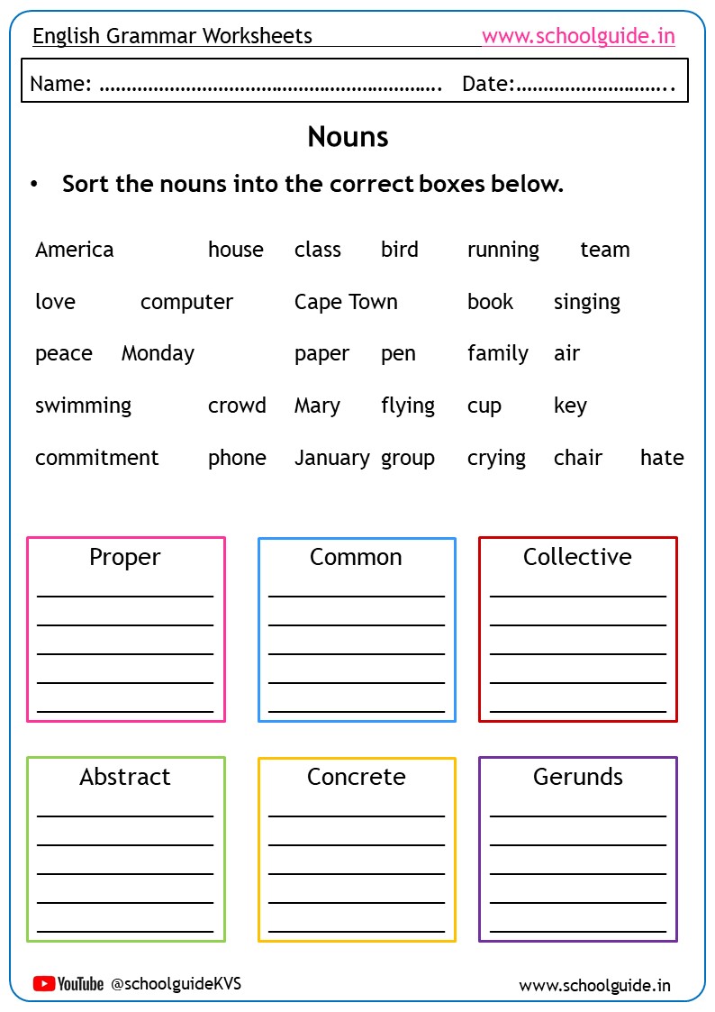Types of Nouns Worksheets