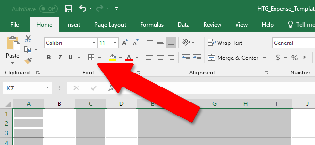 aprire il menu dei bordi in excel