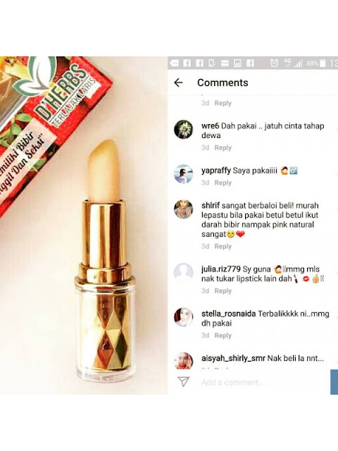 Testimoni Lipstick Collagen + Madu Kelulut D'Herbs