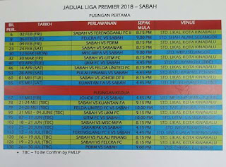 Jadual Perlawanan Sabah Liga Perdana 2018