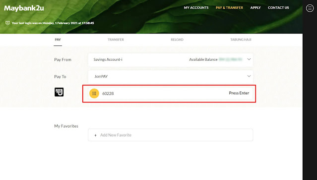 Cara Deposit Duit Ke Tabung Haji Menggunakan JomPay Di Maybank2U (Tanpa Caj Tambahan)