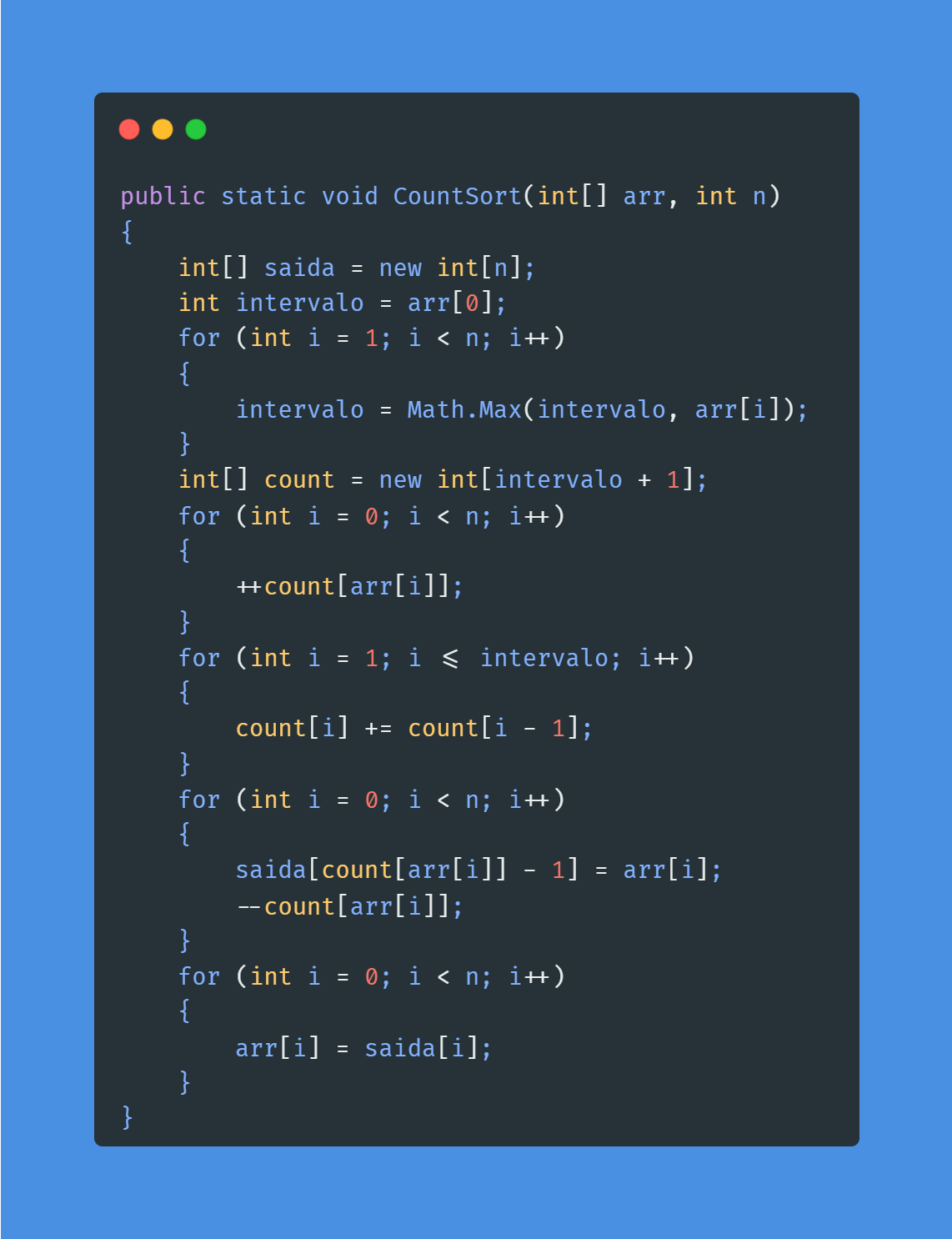 Algoritmo Counting Sort implementado em C#