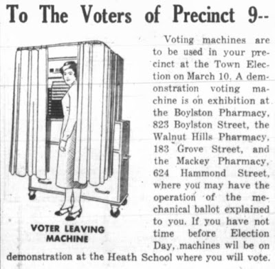 1942 ad for demonstrations of voting machines