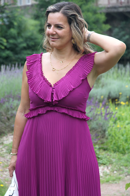 Robe violette sézane, robe plissée, look du jour, les petites bulles de ma vie