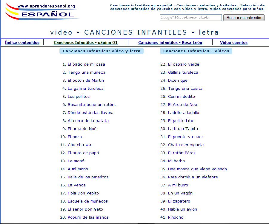 http://aprenderespanol.org/canciones/canciones-infantiles.html