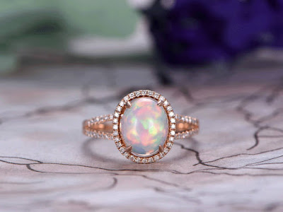  Oval Cut African Opal Engagement Ring