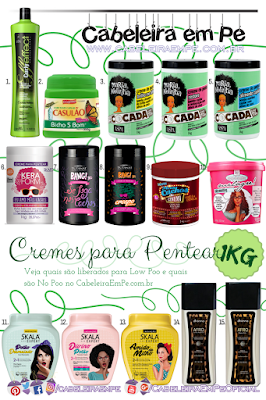 15 Cremes para Pentear Liberados (No Poo ou Low Poo) - Tamanho Econômico (1kg) - Crismas, Griffus, Skafe, Aspa, Tutanat, Novex, Lola Cosmetics, Dhönna e Skala.