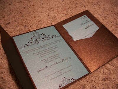 Tiffany Blue and Chocolate Brown Pocketfold Invitations