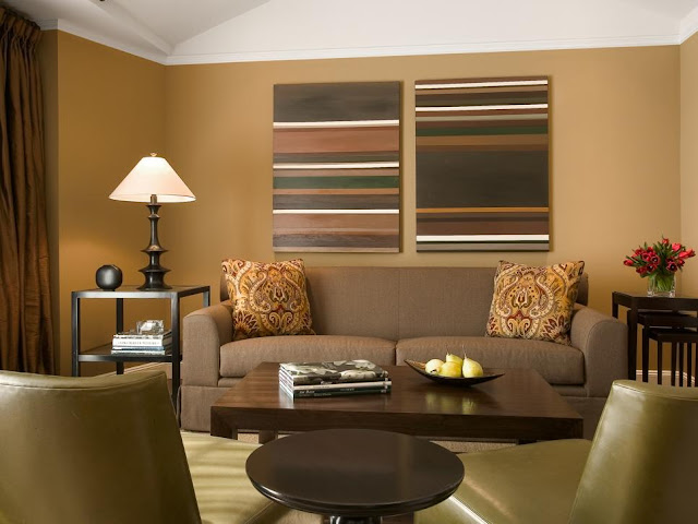 warm living room color ideas with brown wall painting and modern sofa living room for best cozy living room decoration