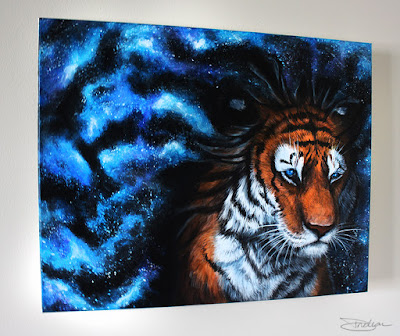 Angle view of Mind Wide Open Galaxy Tiger Painting