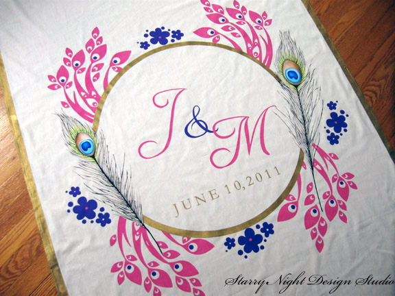 We just finished this stunning peacock wedding aisle runner for Josephine