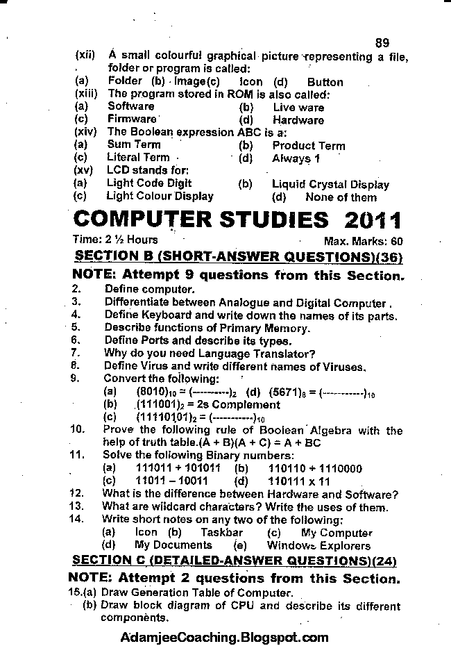 IX Computer Studies Past Year Papers