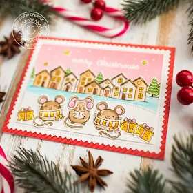 Sunny Studio Stamps: Merry Mice Scenic Route Frilly Frame Dies Winter Themed Holiday Card by Mona Toth
