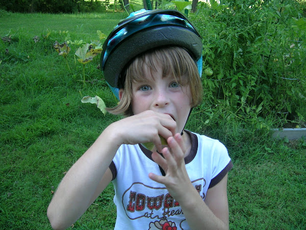 Second bite of our first apple