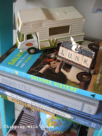 Chipping with Charm:  Aqua Ladder Book Shelf...http://www.chippingwithcharm.blogspot.com/