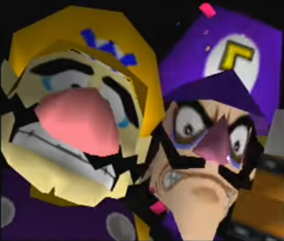 Mario Tennis 64 cutscene intro Wario Waluigi Bob-omb scared faces