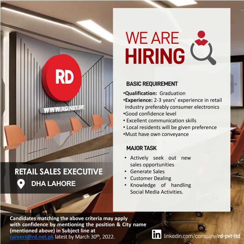 RD Ruba Digital Pvt Ltd Jobs Retail Sales Executive
