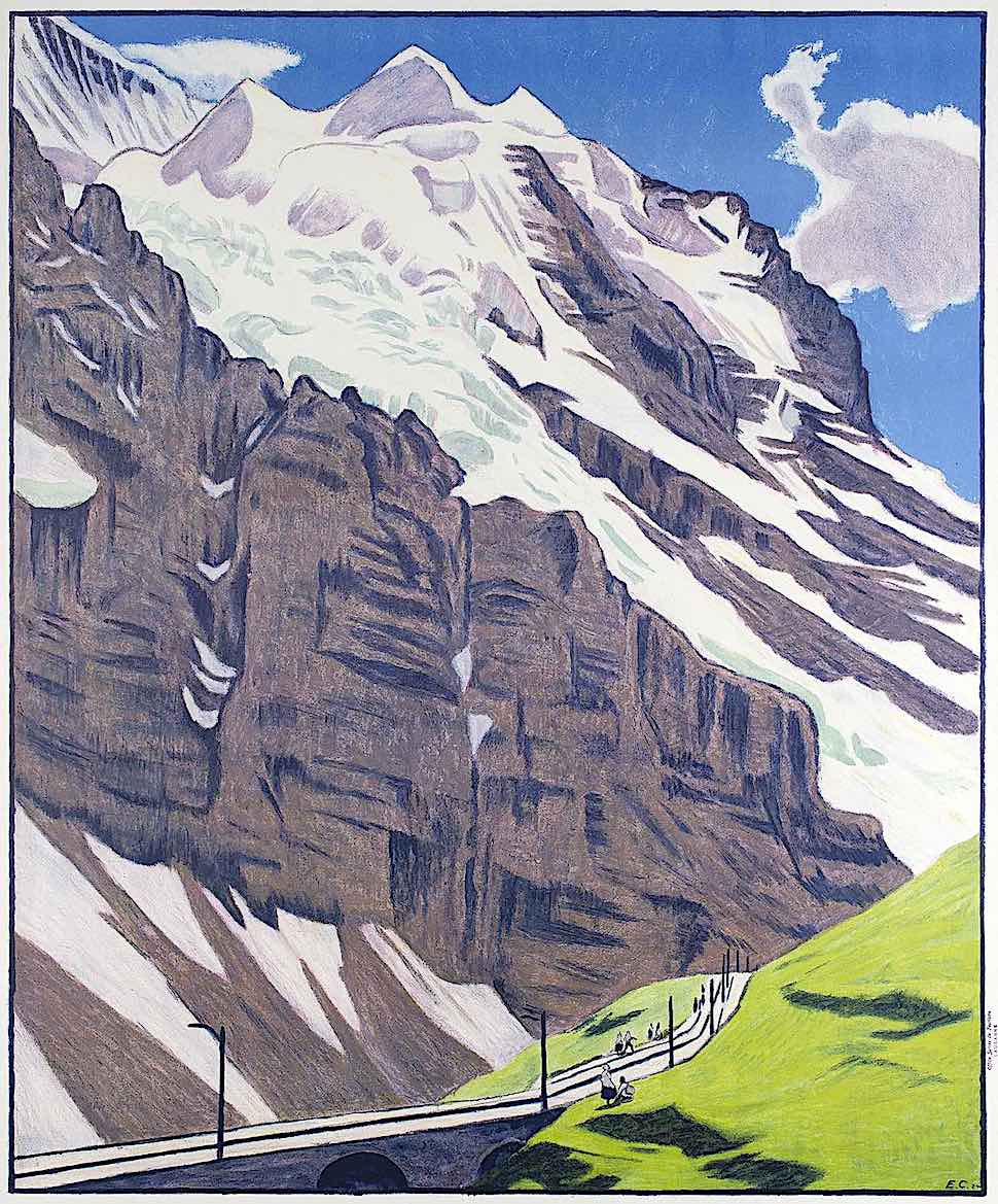 an Emil Cardinaux 1924 poster illustration of rock cliffs