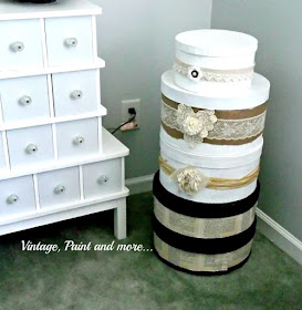 diy embellished hat boxes and cheese boxes for craft room organization on a budget