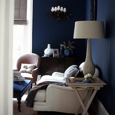 Midnight blue living room and white accents, living room, lamp, interior design