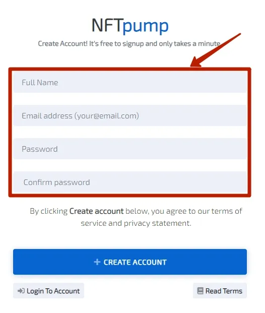 Регистрация в NFT Pump 2