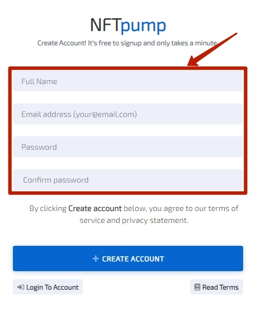 Регистрация в NFT Pump 2
