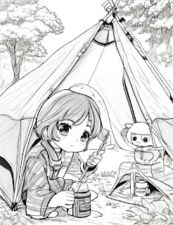 cute girl in a summer camp coloring page