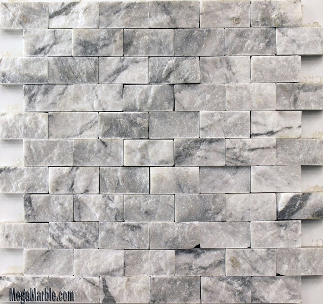 White Carrara Split Face Finish Brick Pattern Mesh-Mounted Mosaic Tile