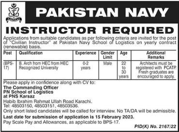 Latest Pakistan Navy School of Logistics Jobs 2023 