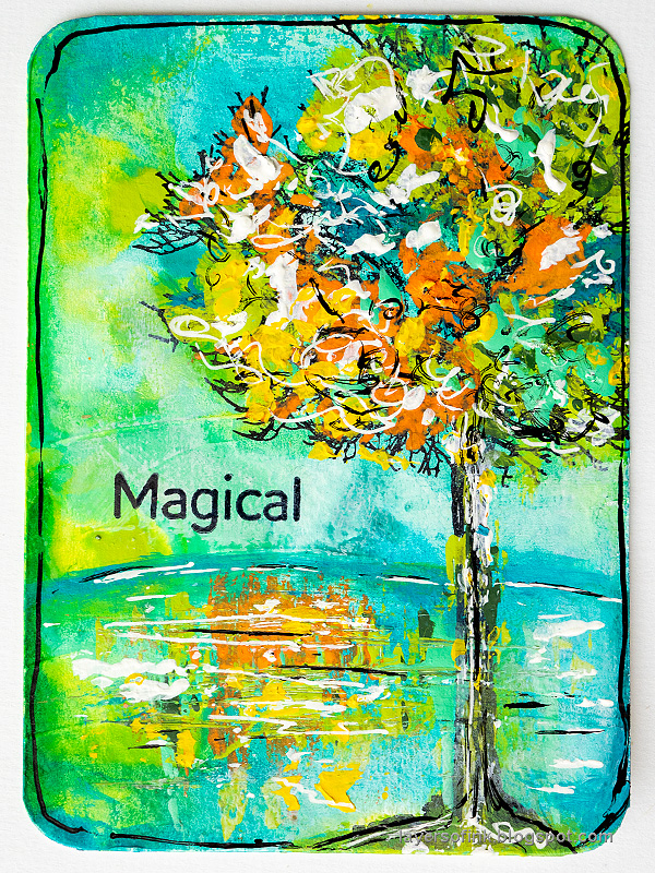 Layers of ink - Three Tree Artist Trading Cards Mixed Media Tutorial by Anna-Karin Evaldsson. With Simon Says Stamp All Seasons Tree and Forest Scenery stamp sets.