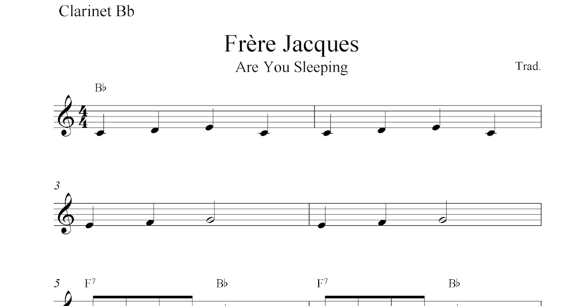Frère Jacques (Are You Sleeping), free easy clarinet sheet music notes