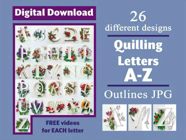 quilled floral initial monogram designs for letters a-z available as digital download