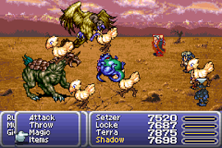 Setzer uses the Chocobo Stampede Slots ability in Final Fantasy VI.