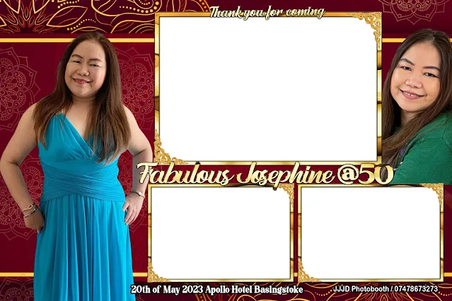 Gold and Maroon Photo booth Layout for 50th Birthday
