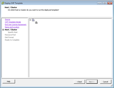 Deploy OVF Template - Host / Cluster screen