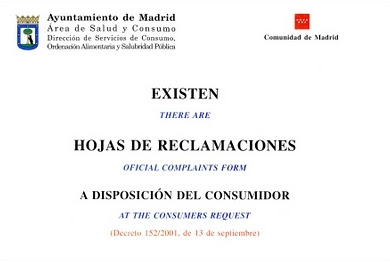 Hoja de reclamaciones de Madrid