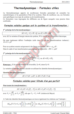 Formules utiles Thermodynamique