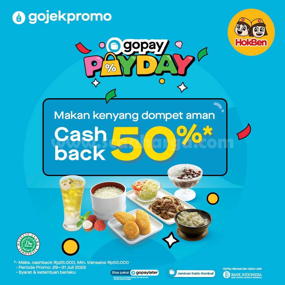 Promo HOKBEN GOPAY PAYDAY – CASHBACK 50% Spesial Pake GOPAY