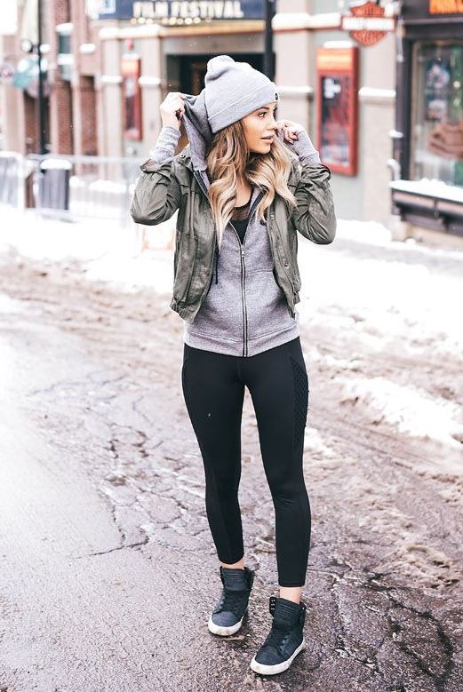very comfy winter outfit idea_hat + sweater + vest + leggings + sneakers