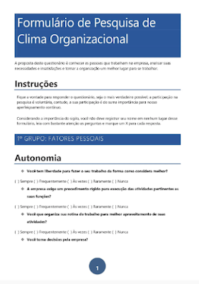 Formulário de Pesquisa do Clima Organizacional em PDF