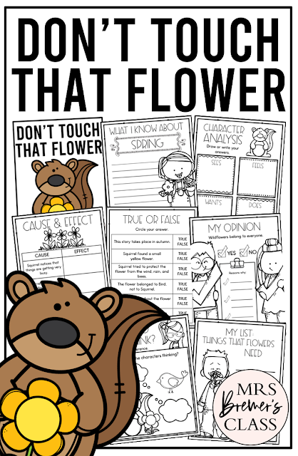 Don't Touch That Flower book activities unit with literacy printables, reading companion activities, lesson ideas, and a craft for Kindergarten and First Grade