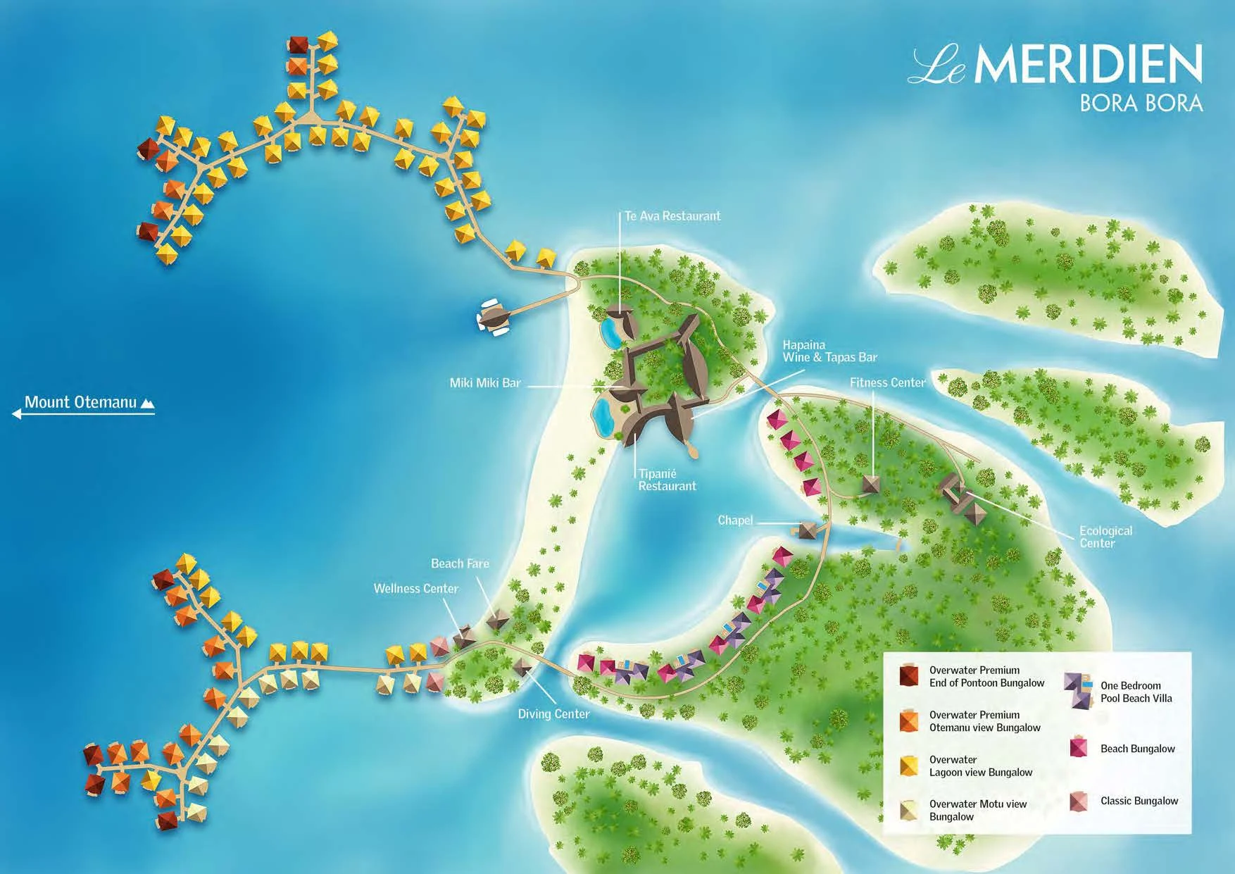 Bora Bora 艾美酒店各種房型位置示意圖