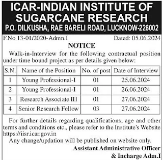 ICAR-IISR Recruitment 2024 for Young Professional-I, Research Associate III and SRF