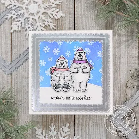 Sunny Studio Stamps: Playful Polar Bears Fancy Frames Snow Flurries Winter Themed Holiday Card by Juliana Michaels
