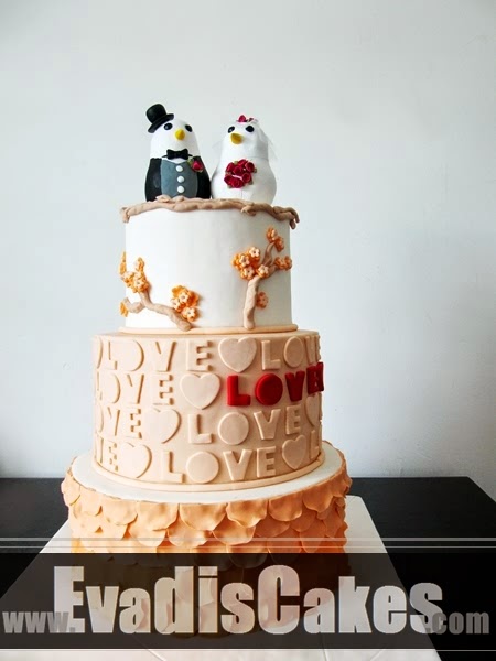 Pastel orange wedding cake in overall view