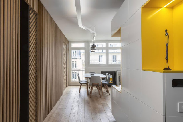 Kleine Wohnung mit 2 Schlafzimmer, Küche, Bad und Wohnzimmer perfekt in Paris eingerichtet – Design zum Wohnen