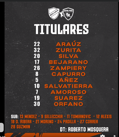 Alineaciones de Bolivar vs Royal Pari