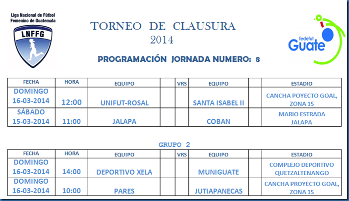 PROGRAMACIÓN 8VA. JORNADA CLAUS-2014