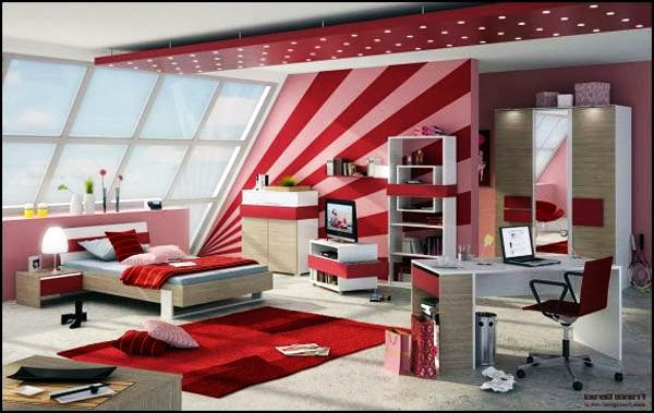 Red stripes walls for teenage girls rooms